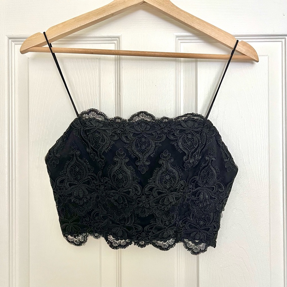 Topshop Black Lace Crop Top